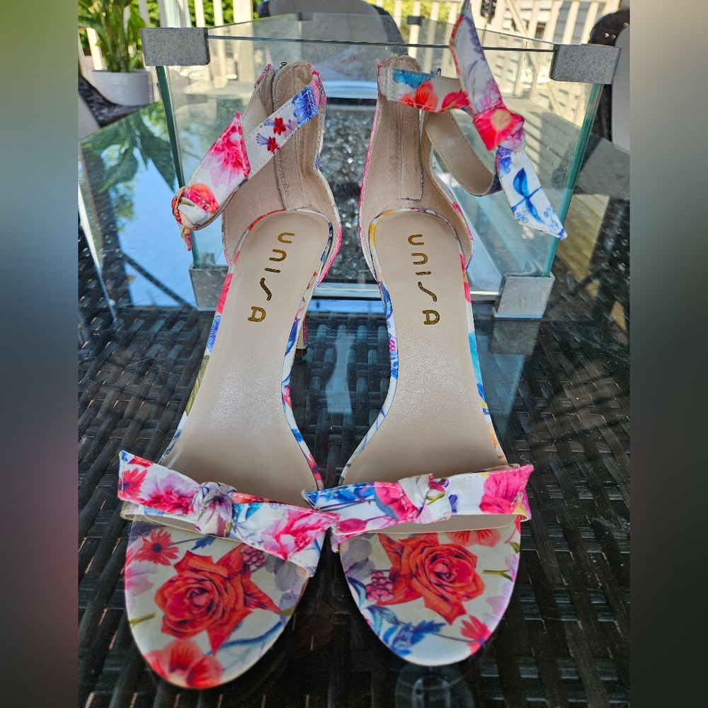Unisa Floral Heels - Red and Blue
